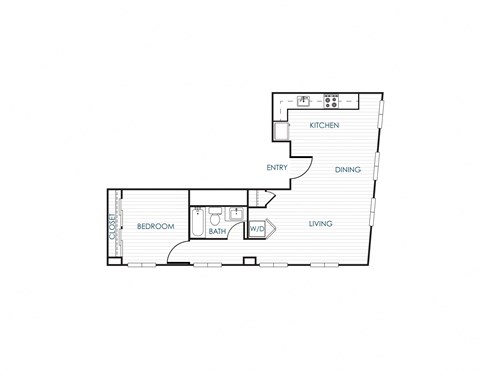 Floor plan for 1 bed, 1 bath, 813 sqft